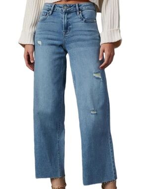 Flvsun Women's High Waisted Baggy Capri Jeans Wide Leg. Size 4